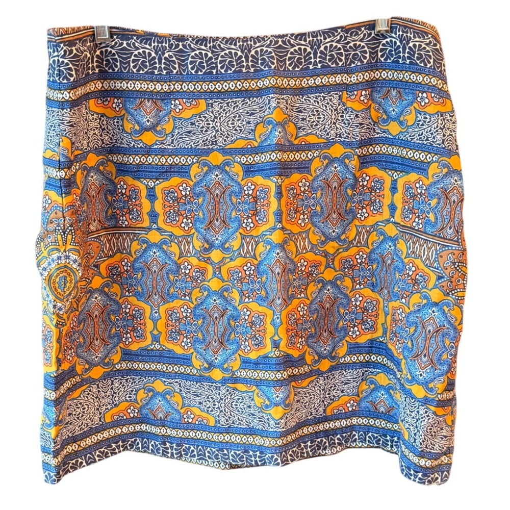 Tommy Bahama C'est Le Greek Skirt Women's 16 Linen Blend Blue‎ Orange Boho NWT